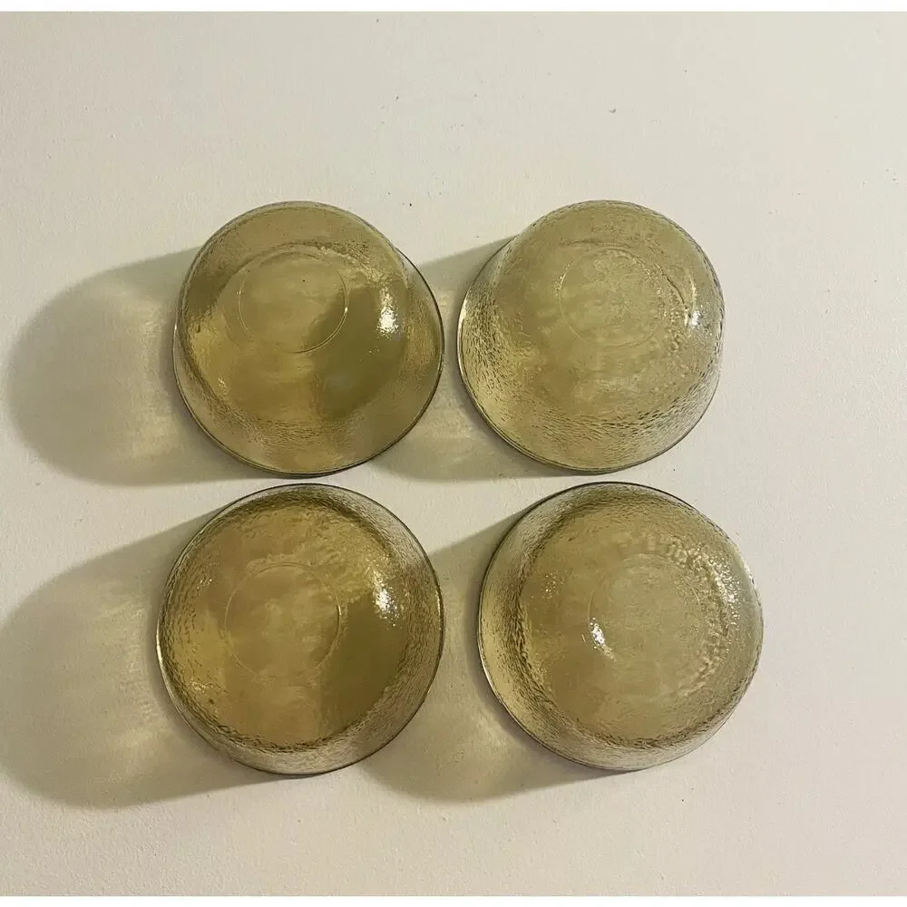 4 Vtg Glasbake Ramekins Bowls Amber Brown Food Prep Custard Fruit Textured